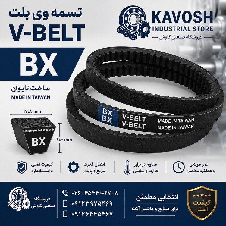 تسمه وی بلت دندهای صنعتی سری BX مدل BX36 طول خلاصه 36 اینچ (914 میلیمتر)